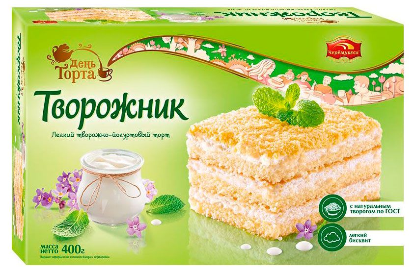 Торт творожно-бисквитный День торта Творожник с легкой йогуртовой начинкой и мягкой крошкой, 400 г