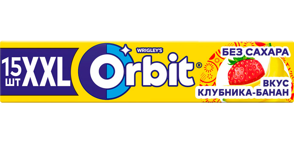 Резинка жевательная Orbit XXL Клубника-банан без сахара, 20,4 г