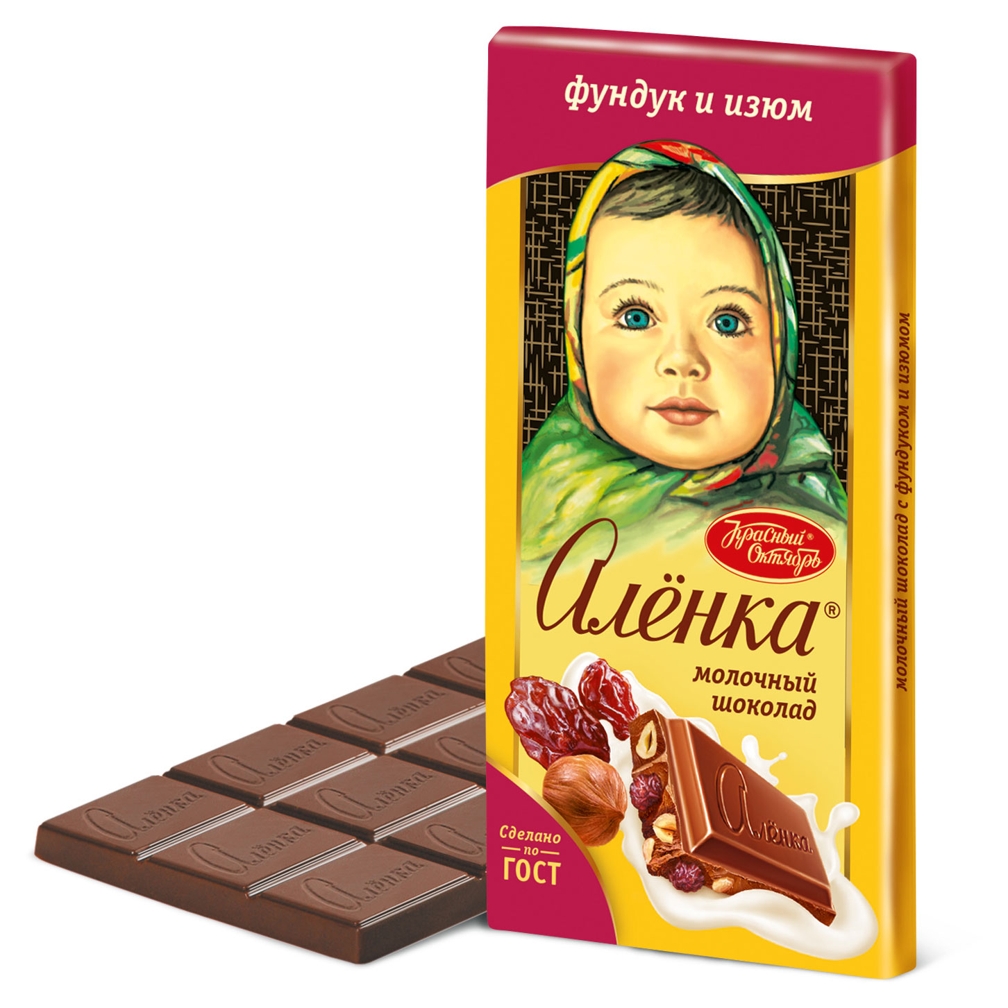 Шоколад молочный Аленка с фундуком и изюмом, 75 г