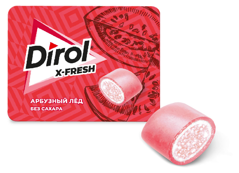 Резинка жевательная Dirol X-Fresh Арбузный Лед без сахара с арбузным вкусом, 16 г