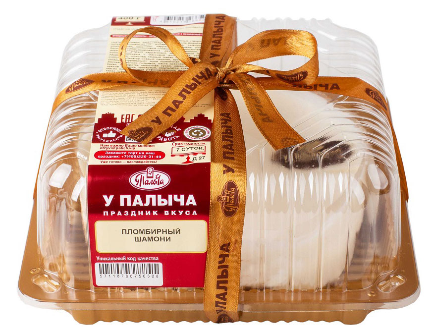Торт бисквитный У Палыча Пломбирный шамони со сливочным муссом густой сметаной и творожным сыром охлажденный, 400 г