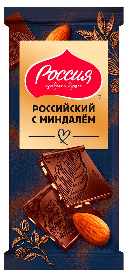 Шоколад темный Россия - Щедрая душа! Российский с миндамем, 75 г