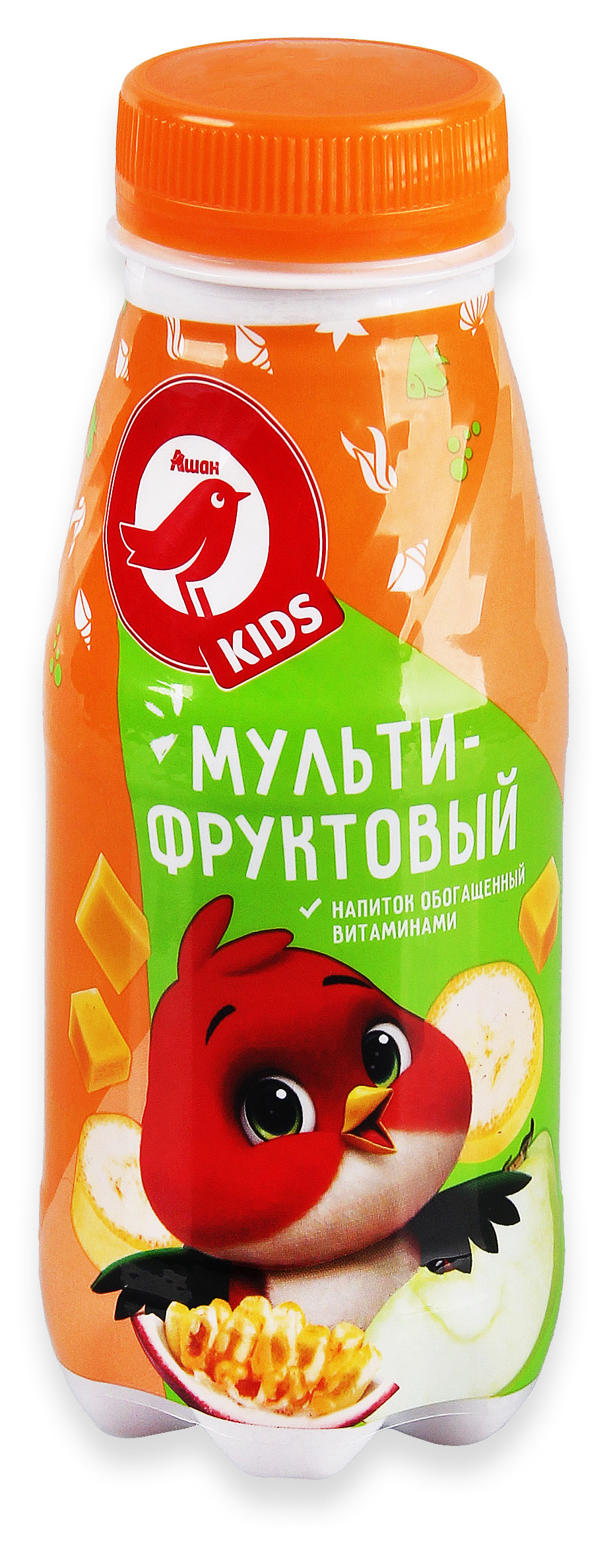 Напиток детский АШАН Красная птица Kids Мультифруктовый на фруктовой основе охлажденный, 250 мл