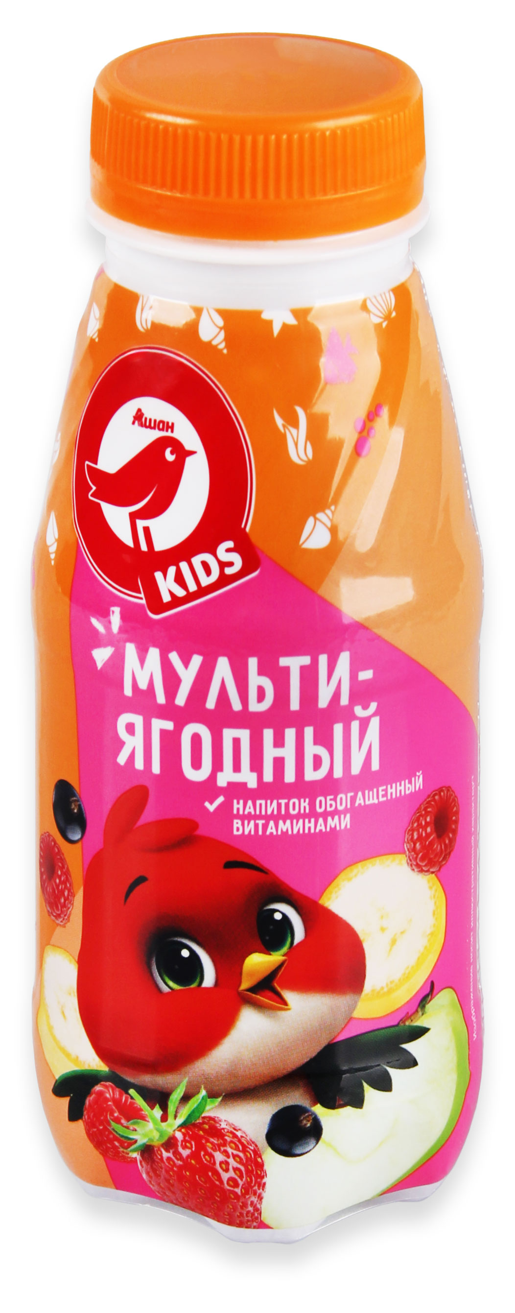 Напиток детский АШАН Красная птица Kids Мультиягодный на фруктово-ягодной основе охлажденный, 250 мл