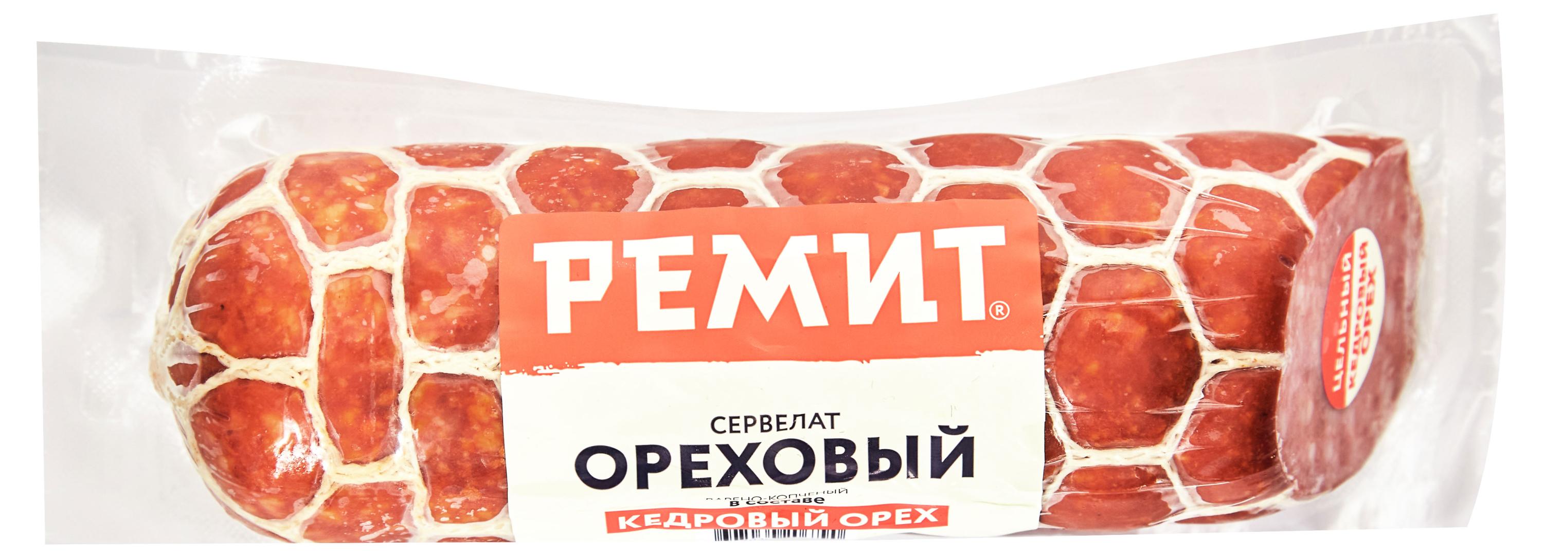 Колбаса варено-копченый Ремит Сервелат Ореховый с кедровым орехом, 360 г