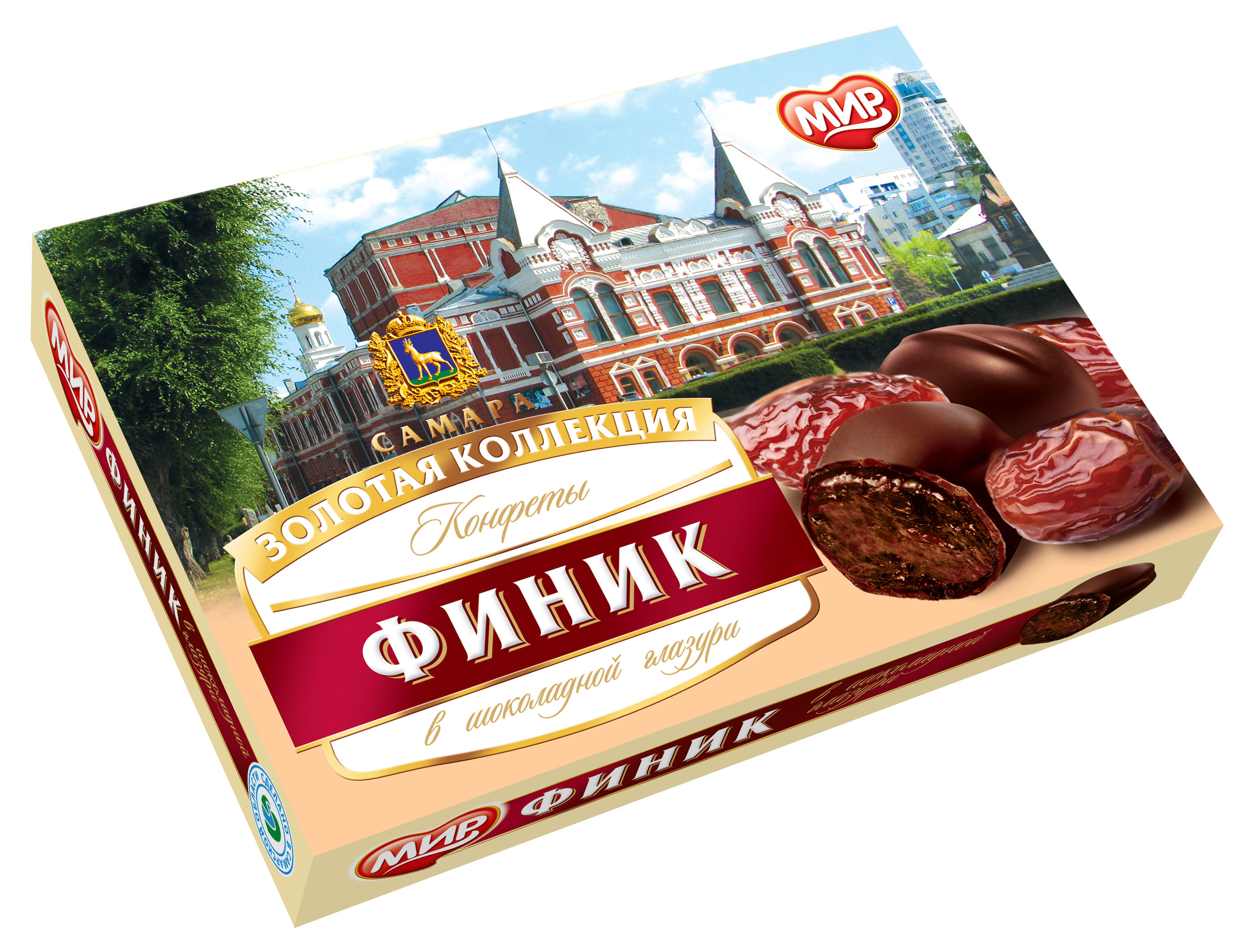 Конфеты Мир в шоколадной глазури с начинкой из сухофруктов Финик, 160 г