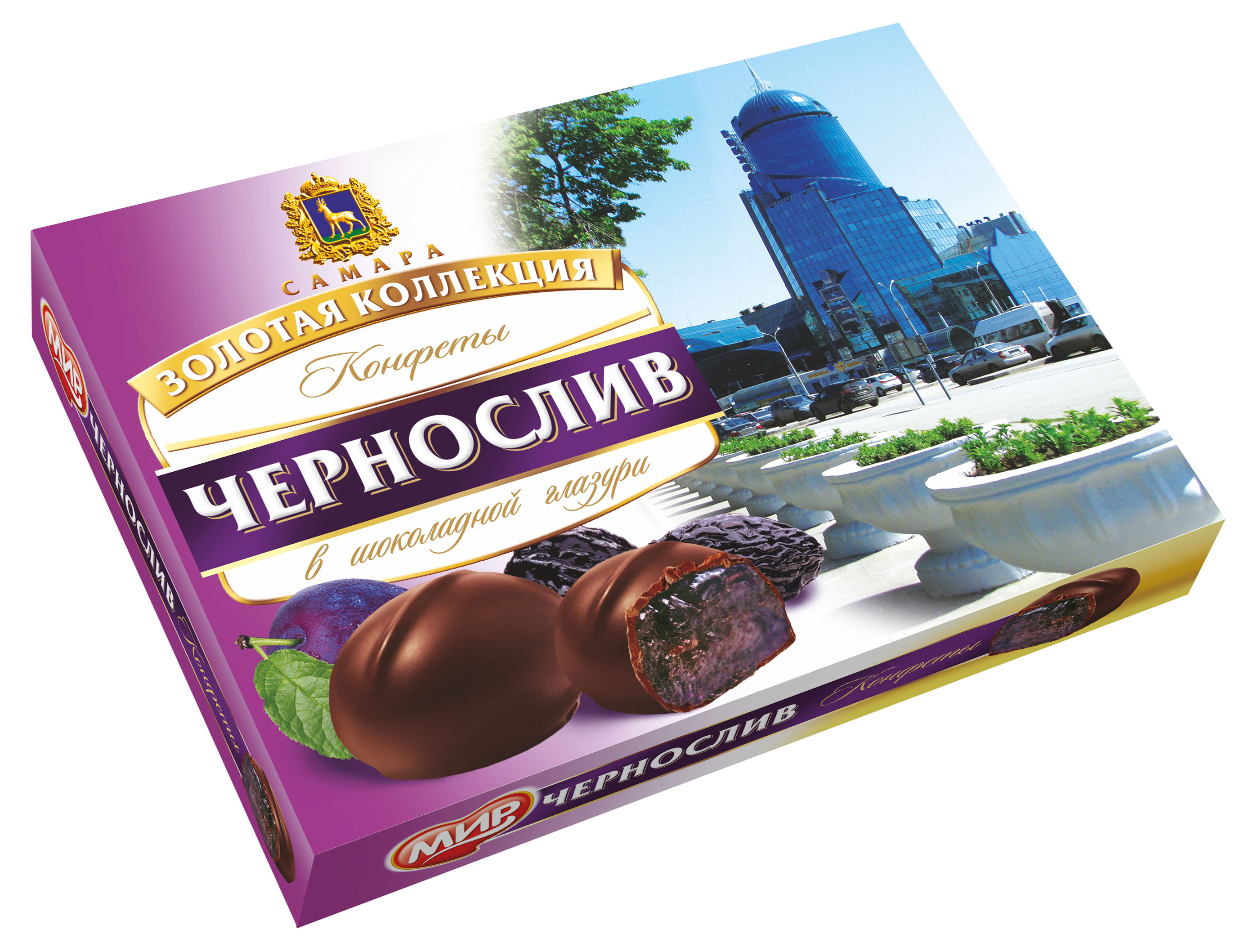 Конфеты Мир в шоколадной глазури с начинкой из сухофруктов Чернослив, 160 г