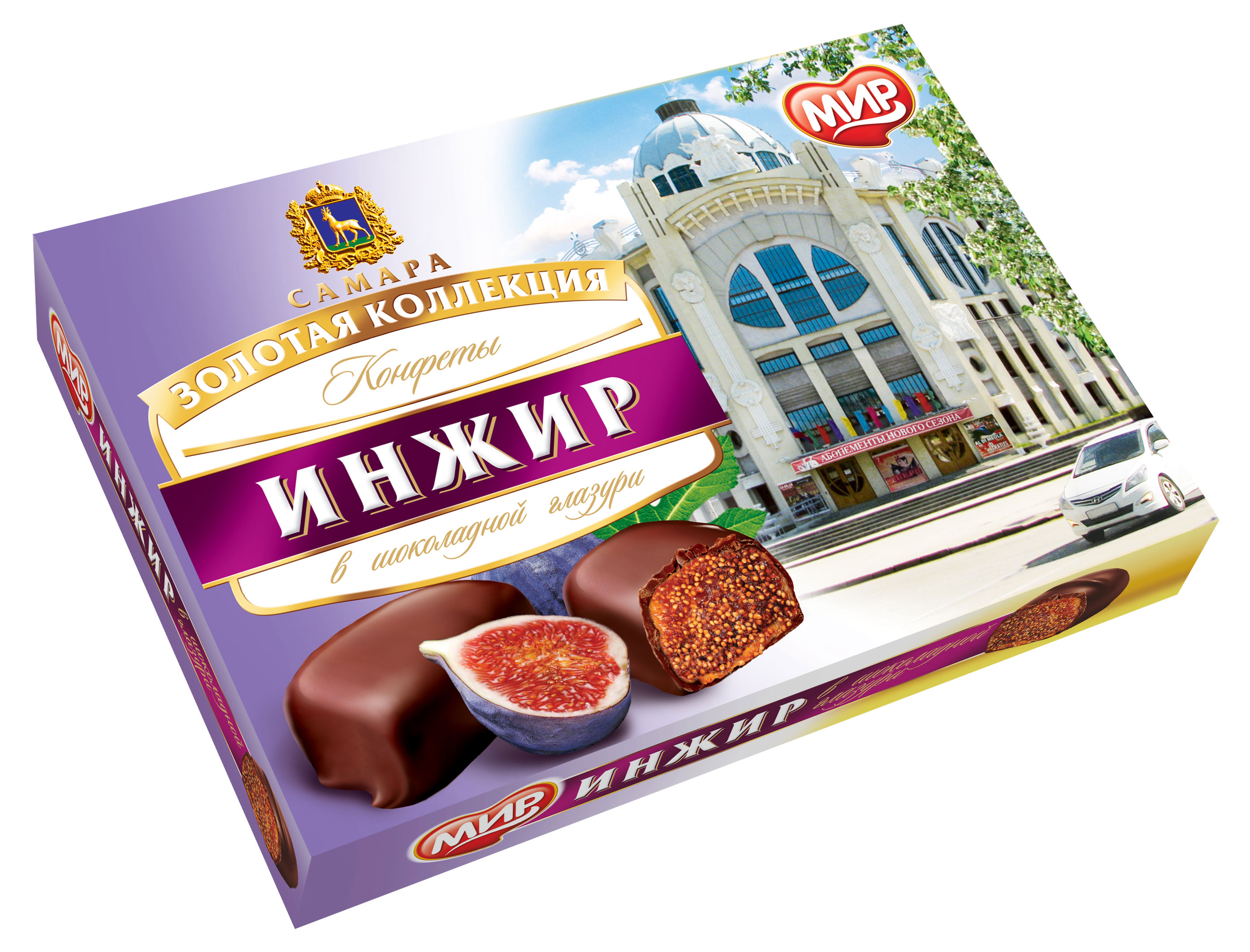 Конфеты Мир в шоколадной глазури с начинкой из сухофруктов Инжир, 160 г