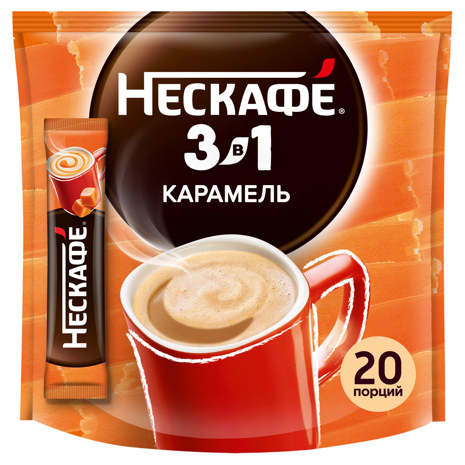 Напиток кофейный растворимый Нескафе 3в1 Карамель, 14,5 г х 20 шт