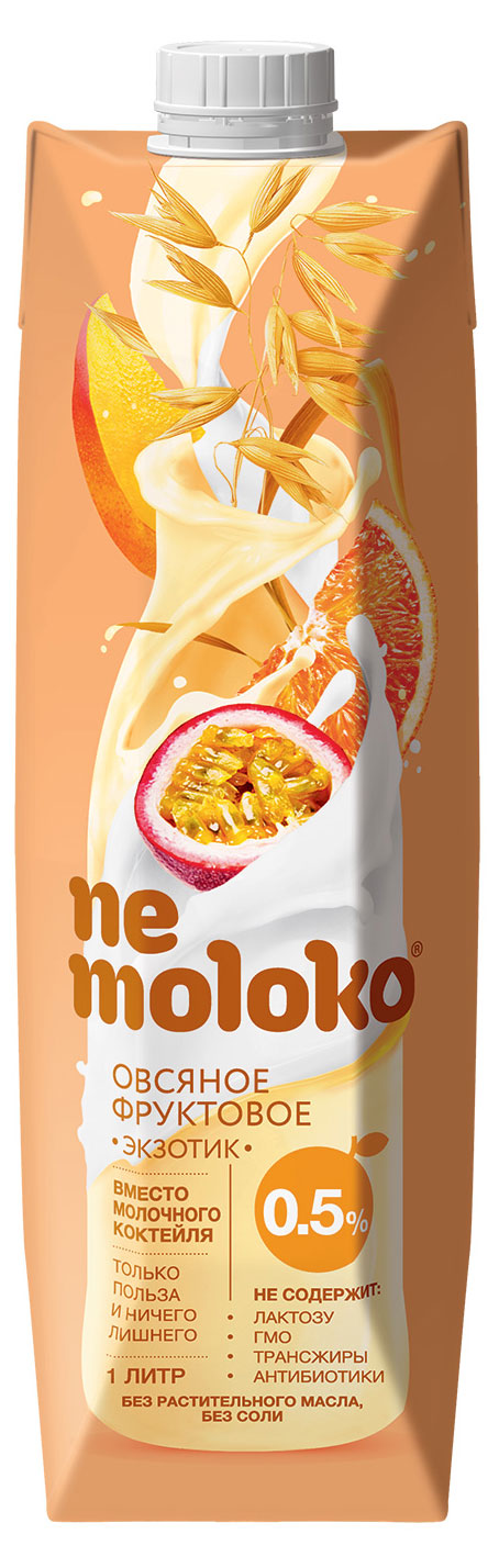 Напиток овсяный Nemoloko фруктовый экзотик с манговым пюре и соками апельсина и маракуйи для детей старше 3х лет 0,5%, 1 л
