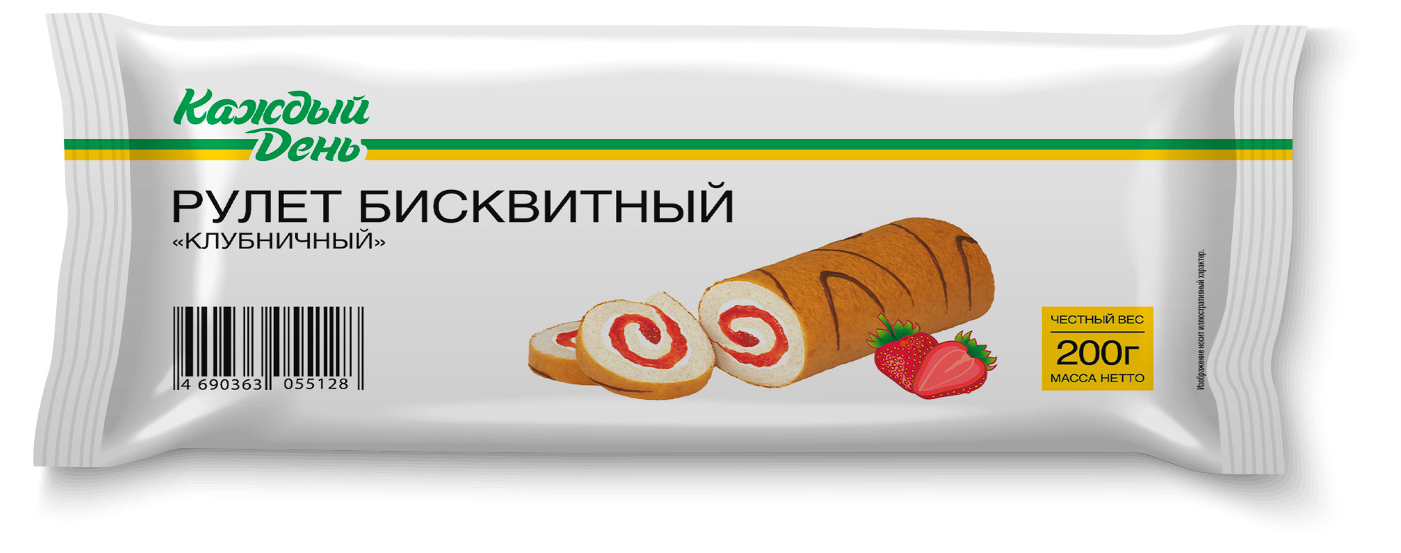 Рулет бисквитный Каждый День клубничный, 200 г