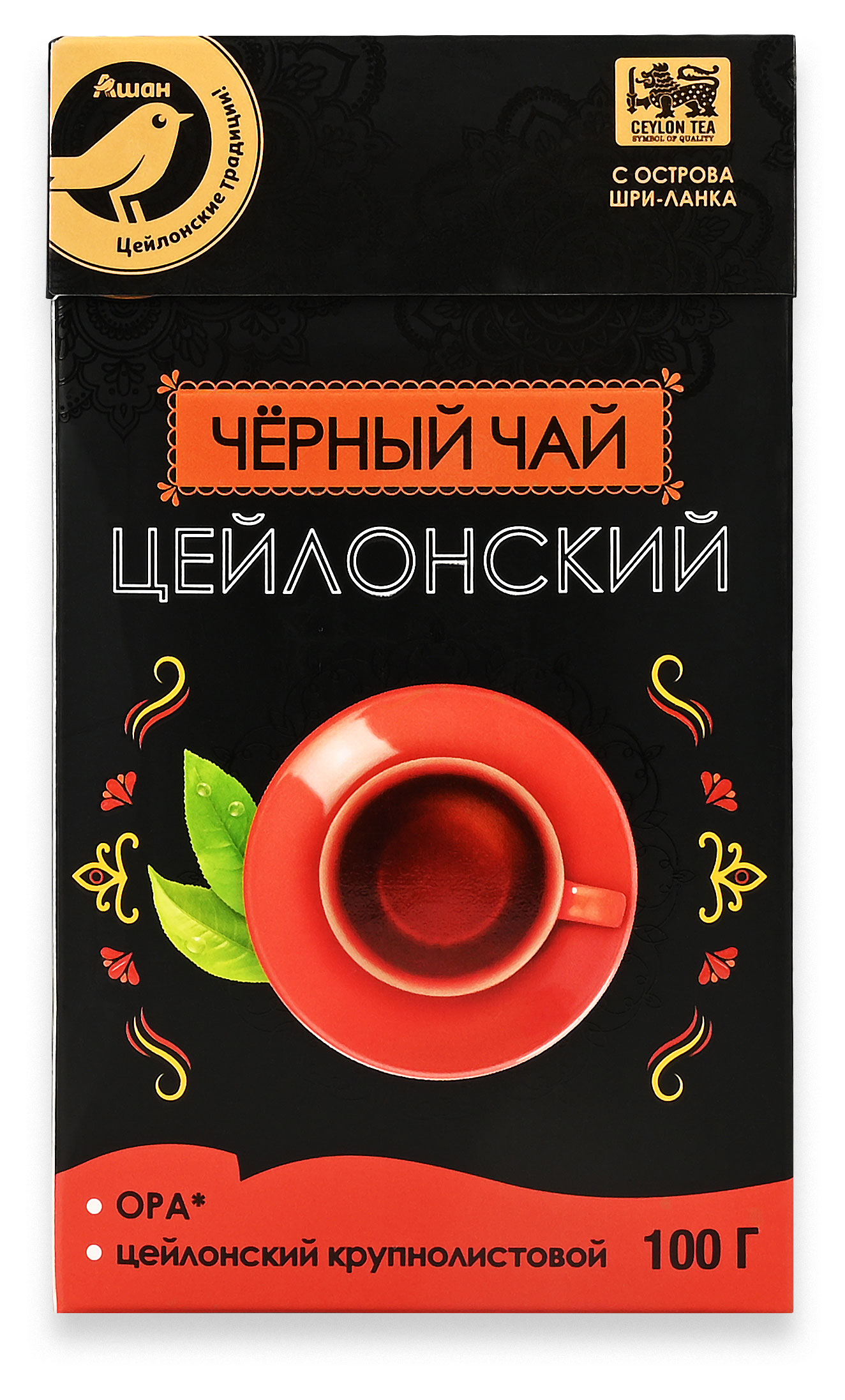Чай черный АШАН Золотая птица Цейлонский Шри-Ланка, 100 г
