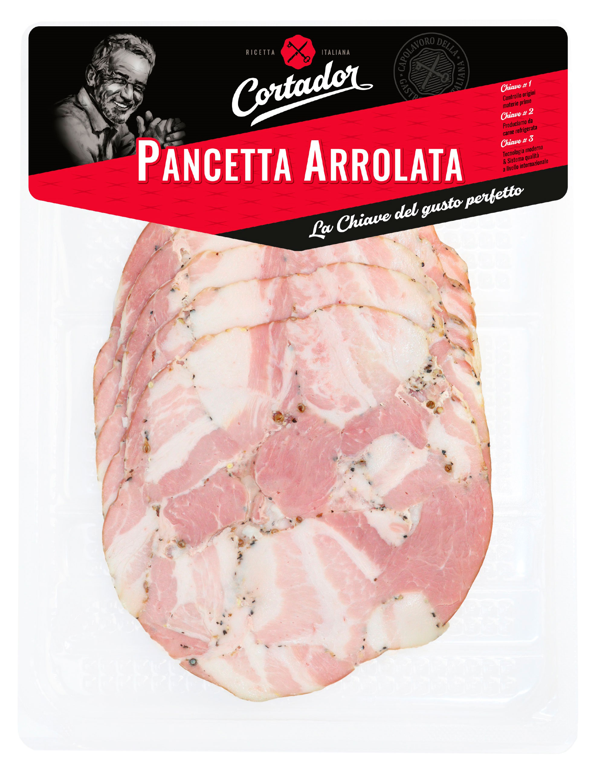 Свинина варено-копченая Cortador Pancetta Arrolata нарезка, 120 г