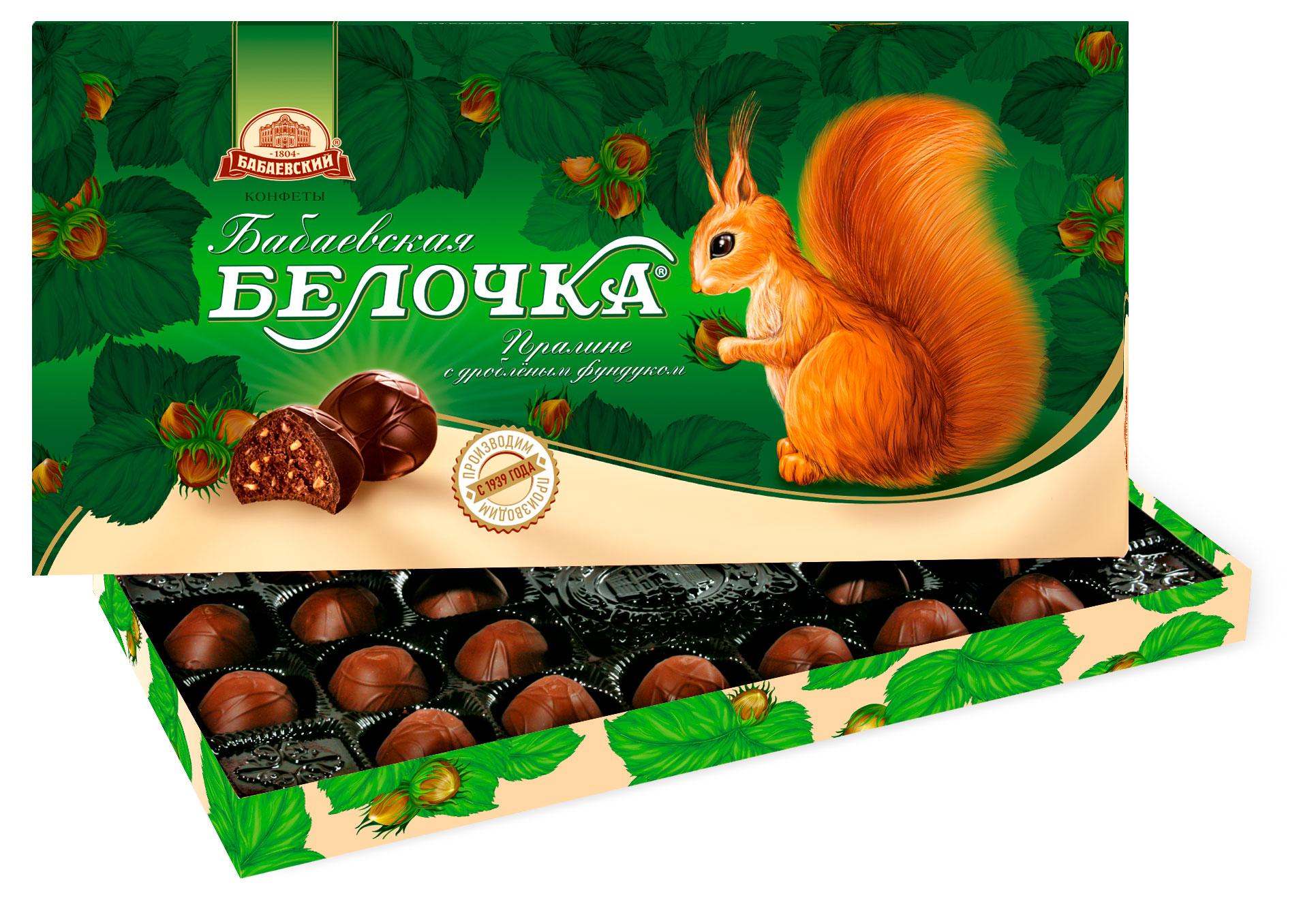 Конфеты Бабаевский Белочка пралине с дробленым фундуком, 340 г