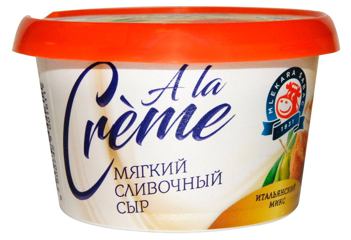 Сыр мягкий творожный Сливочный Mlekara Sabac A la Crme итальянский микс 65% БЗМЖ Сербия, 150 г