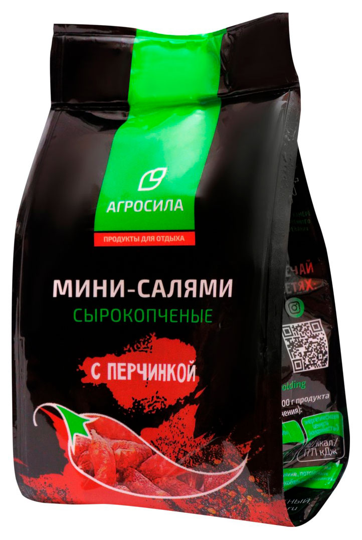 Мясные снеки Колбаски сырокопченые Агросила Мини-салями с перцем, 50 г