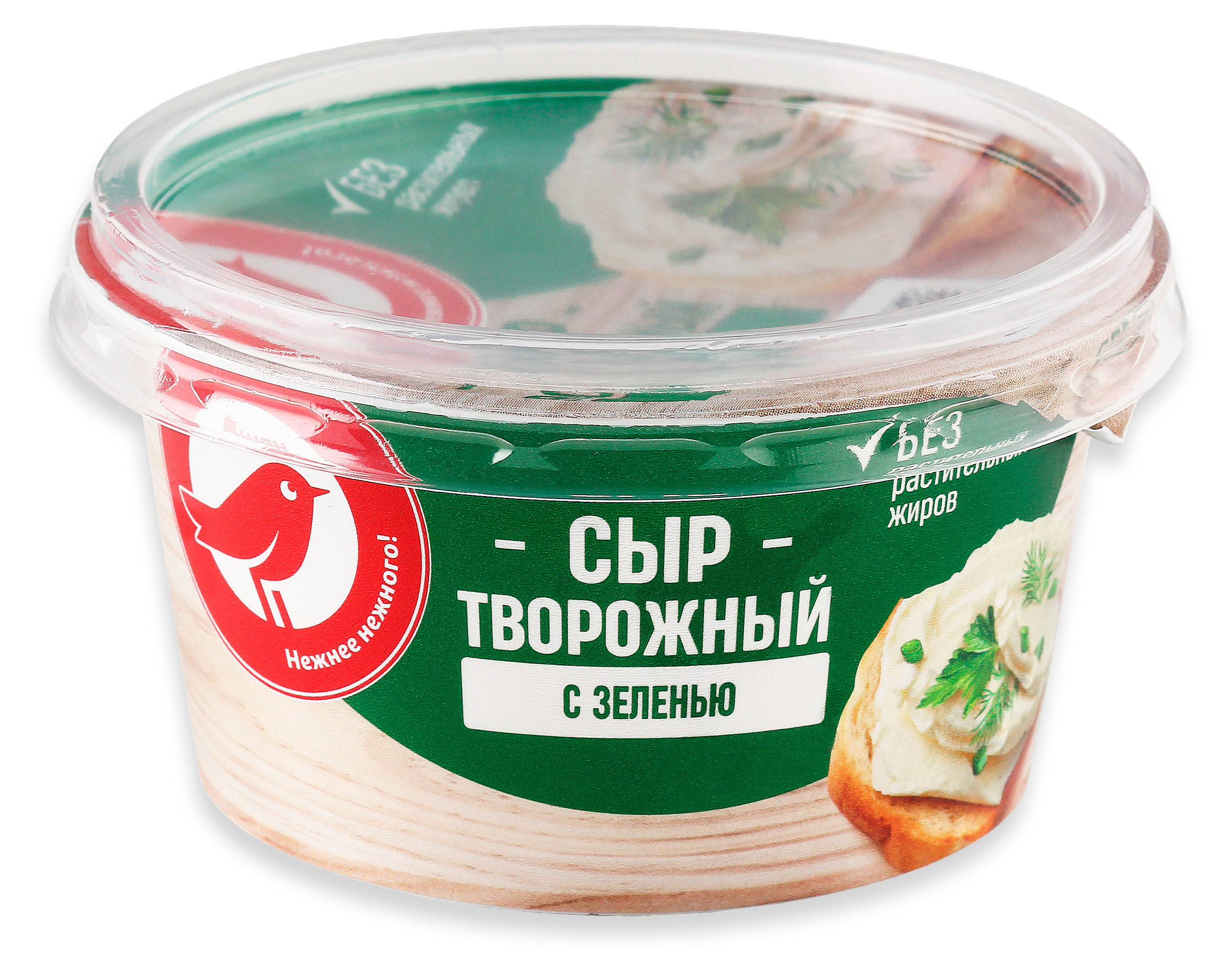 Сыр творожный АШАН Красная птица с зеленью 65% БЗМЖ, 140 г