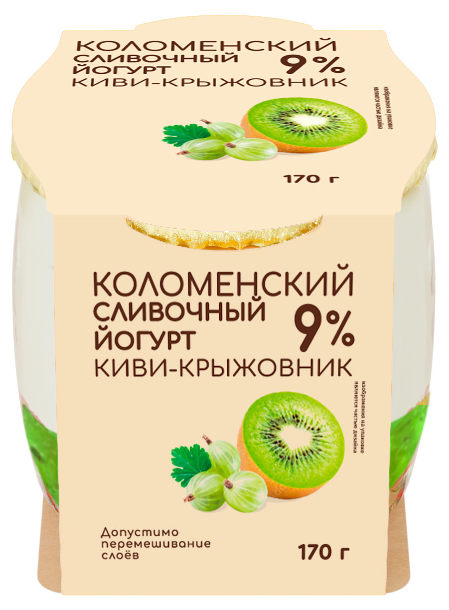 Йогурт сливочный густой ложковый Коломенский Киви-крыжовник в стеклянной банке 9%, 170 г