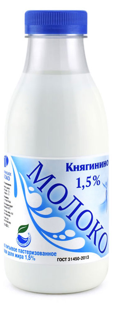 Молоко пастеризованное Княгинино цельное 1,5% ГОСТ БЗМЖ охлажденное, 430 г