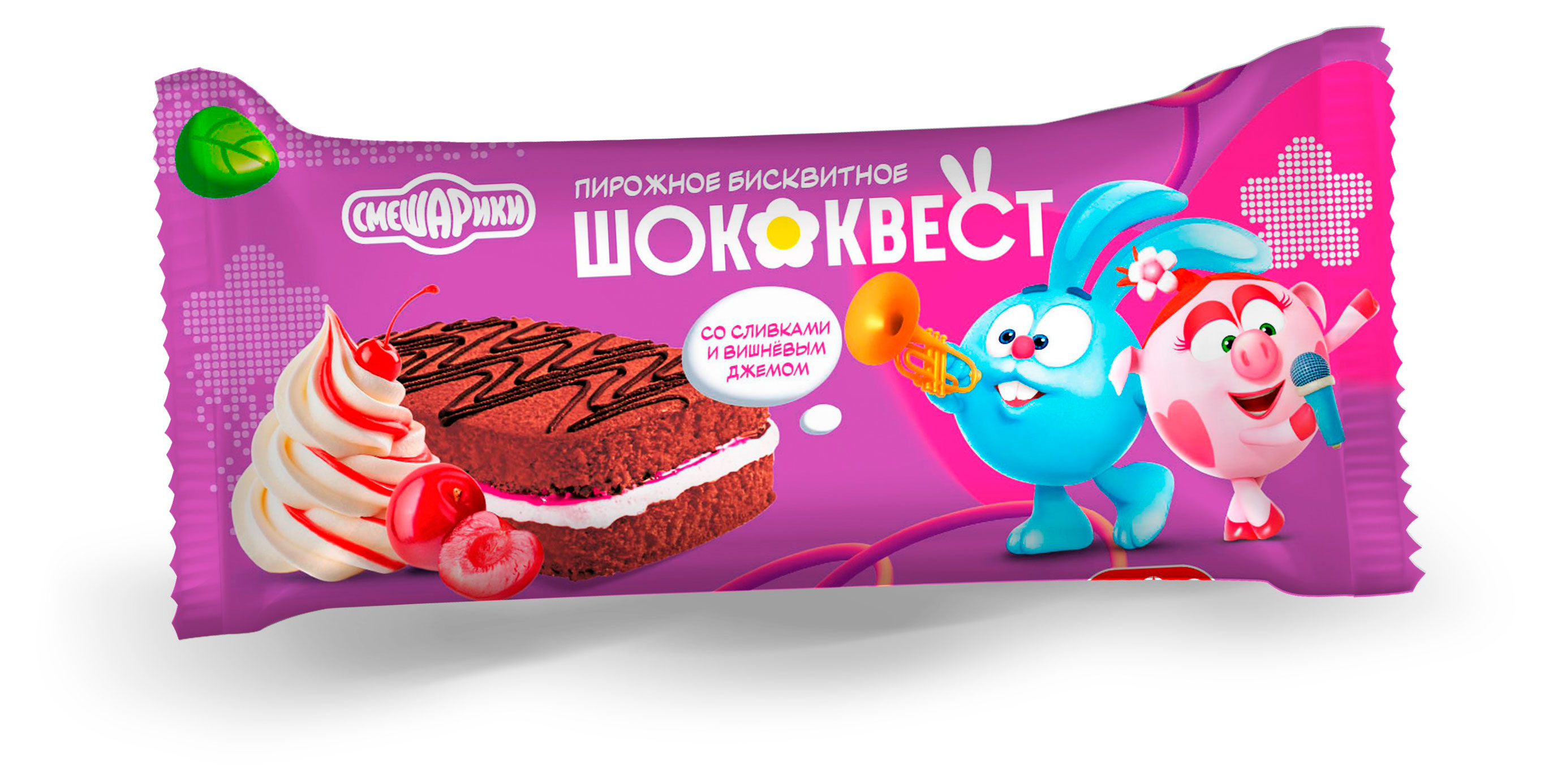 Пирожное бисквитное Смешарики Шококвест со сливками и вишневым джемом, 35 г