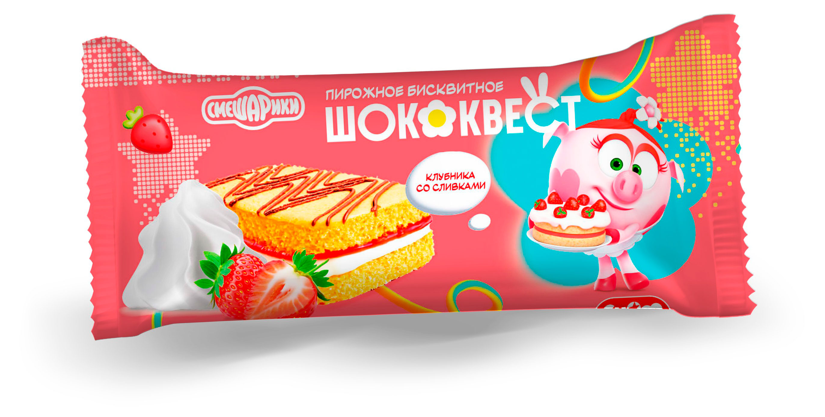 Пирожное бисквитное Смешарики Шококвест клубника со сливками, 35 г