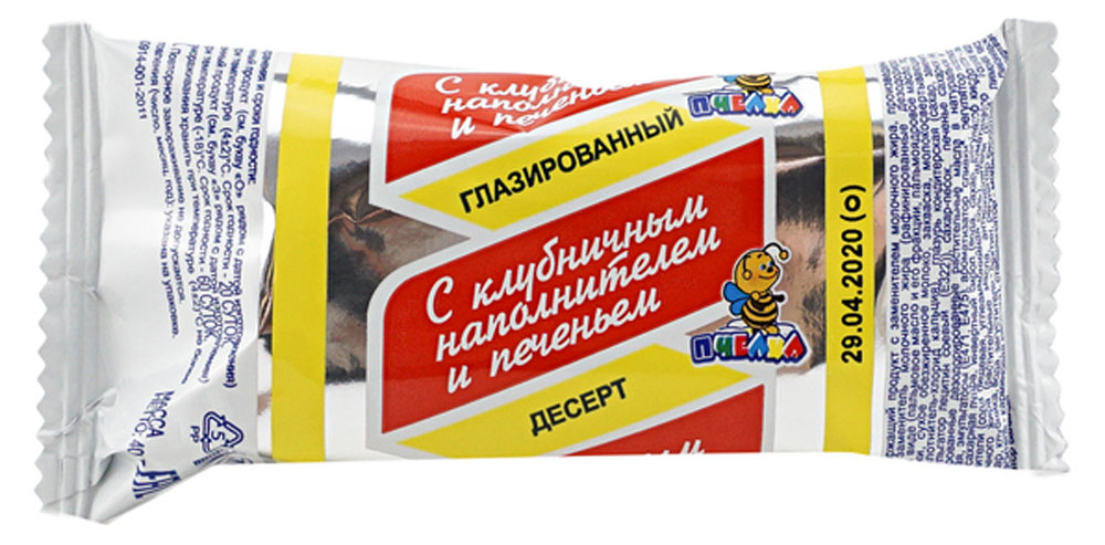 Сырок глазированный творожный Пчелка с клубничным наполнителем и печеньем батончик 23% ЗМЖ, 40 г