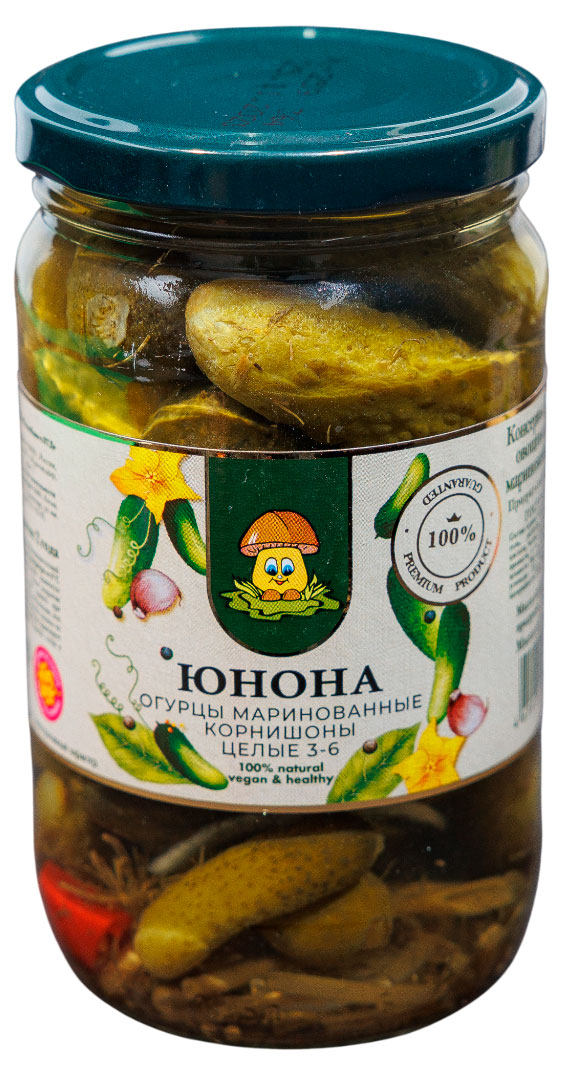 Огурцы Юнона маринованные корнишоны, 370 г