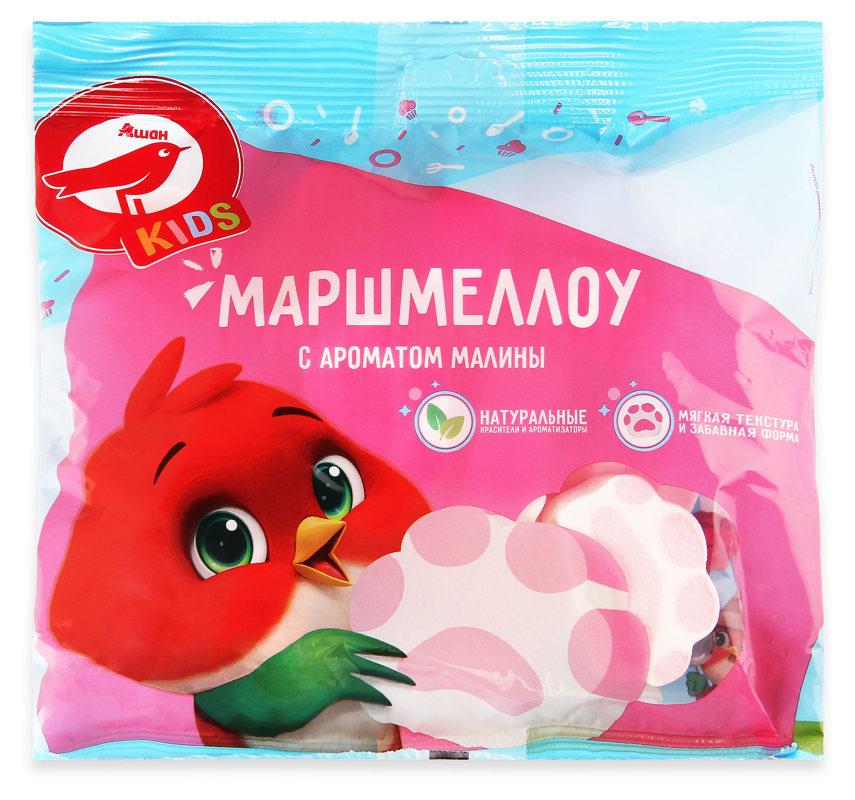 Маршмеллоу АШАН Красная птица Kids в форме лапки со вкусом малины, 200 г