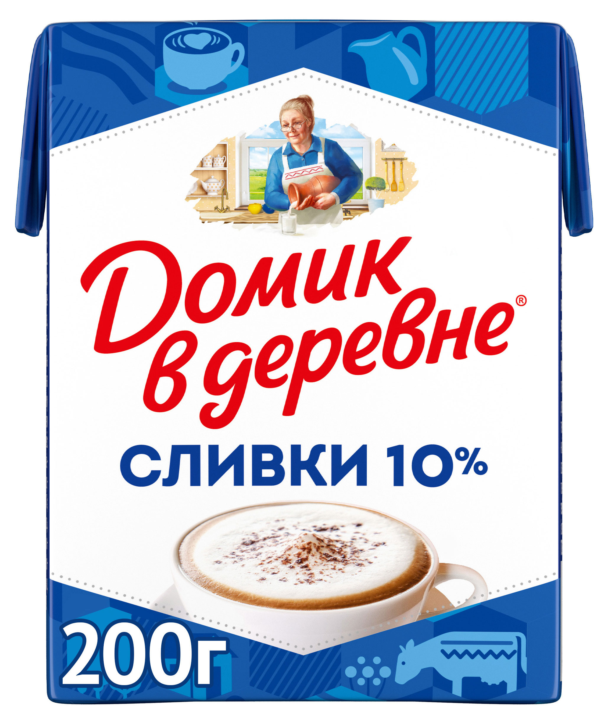 Сливки стерилизованные питьевые Домик в деревне нормализованные 10% БЗМЖ, 200 г
