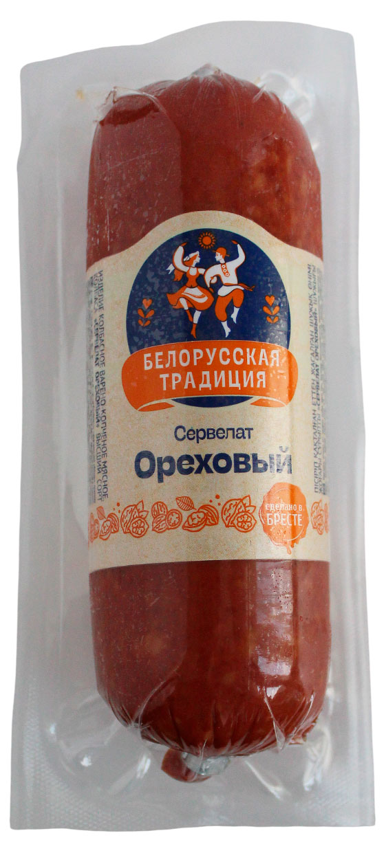 Колбаса варено-копченая Белорусская традиция Сервелат Ореховый Беларусь, 300 г