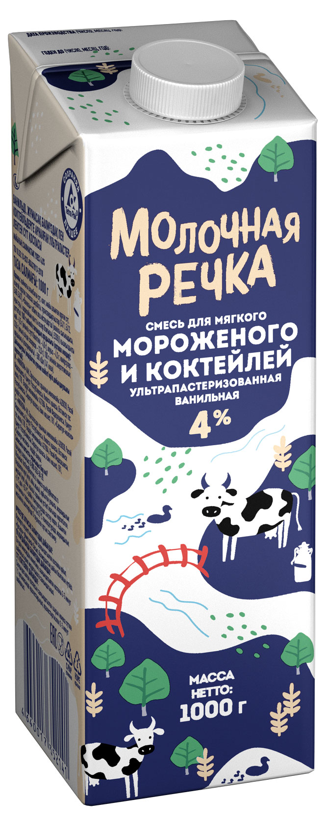 Смесь молочная Молочная речка для мягкого мороженого ванильная стерилизованная 4%, 1 л