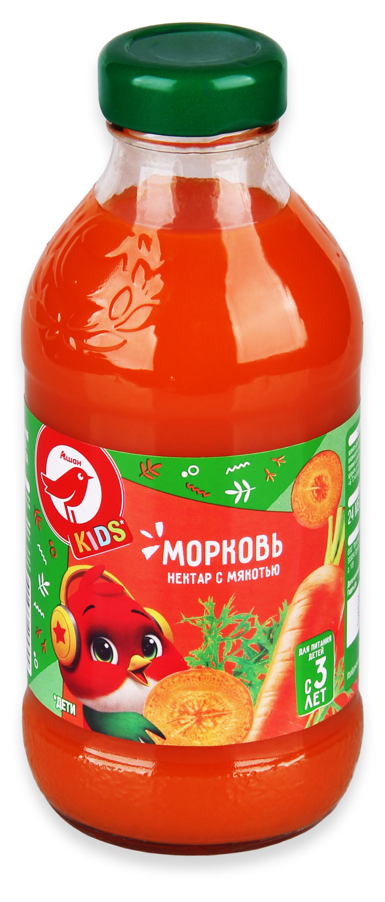 Нектар АШАН Красная птица Kids морковь с мякотью, 330 мл