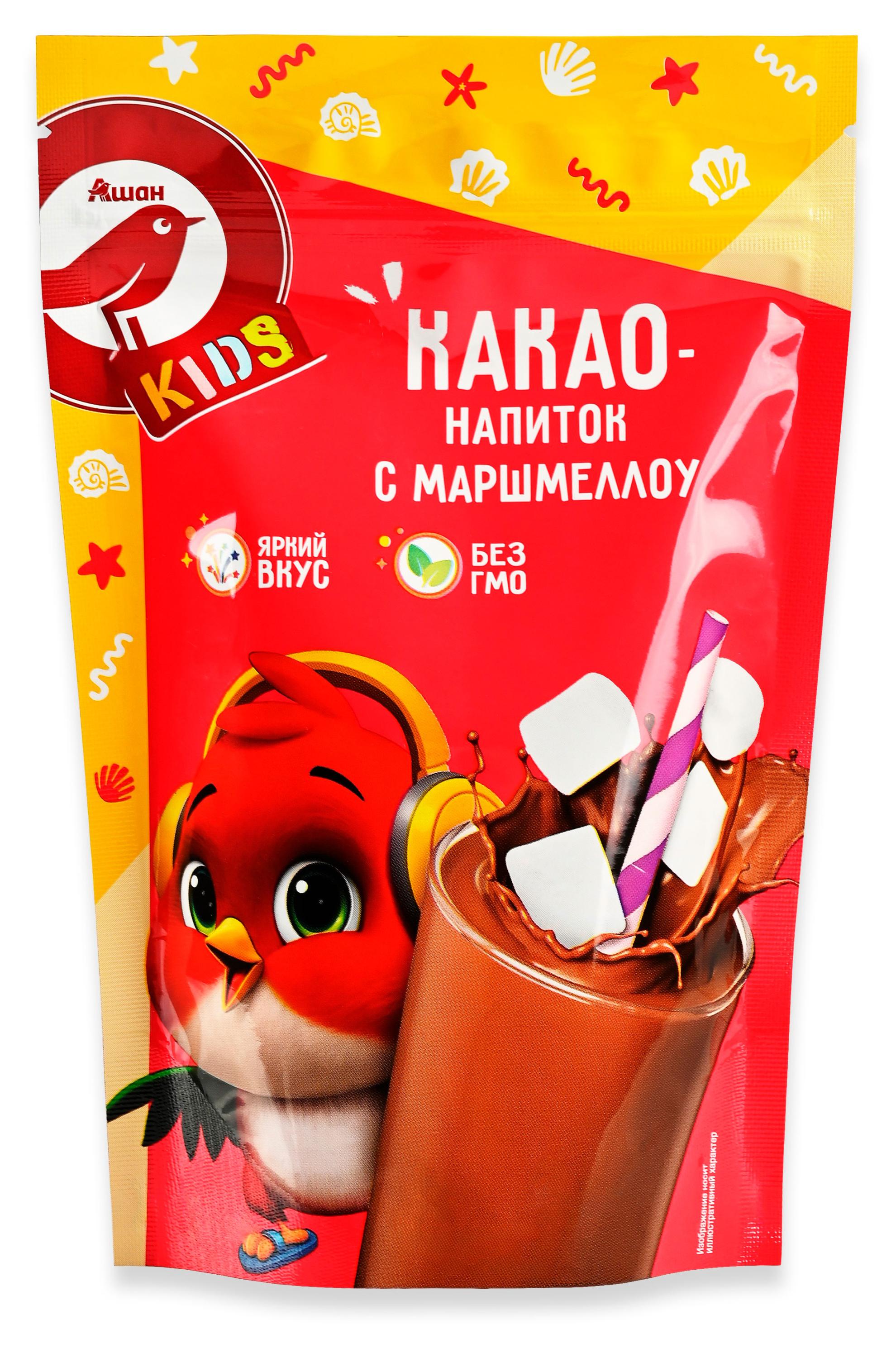 Какао-напиток АШАН Красная птица Kids с маршмеллоу, 200 г