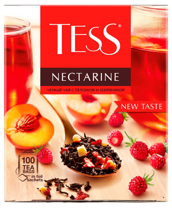 Чай черный Tess Nectarine с персиком и земляникой, 100х2,25 г