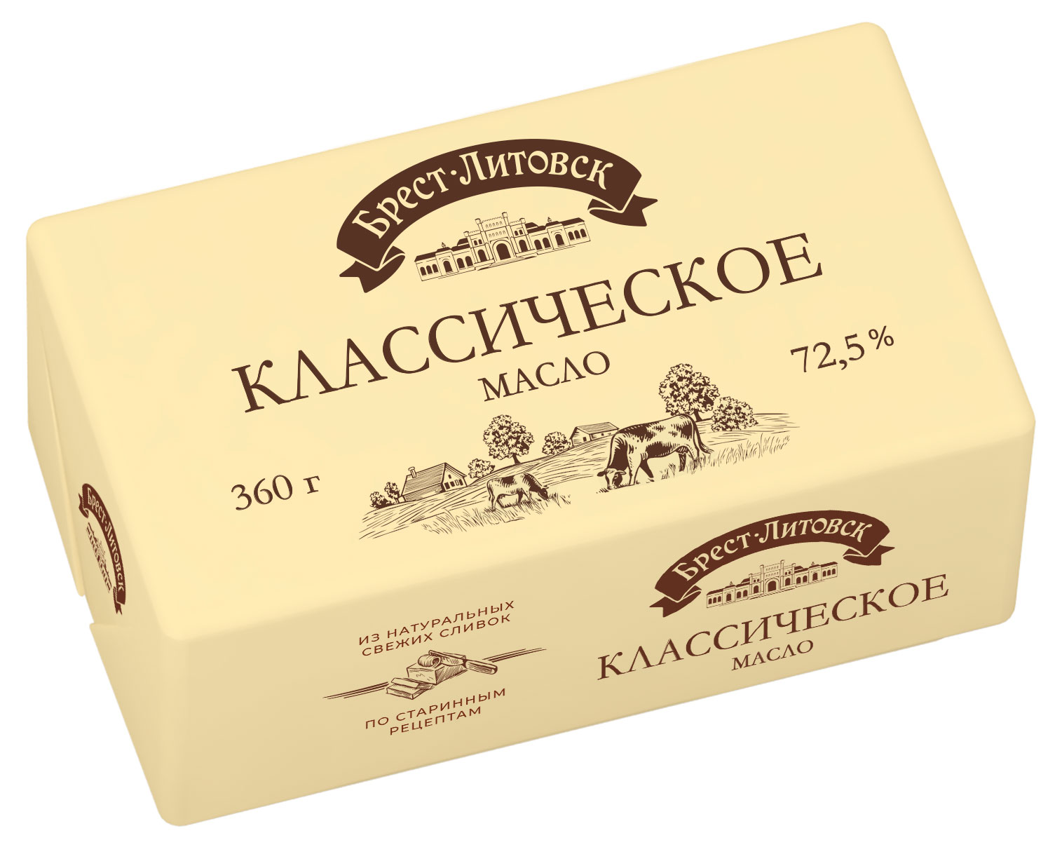 Масло сливочное Брест-Литовск Классическое брикет 72,5% БЗМЖ Беларусь, 360 г