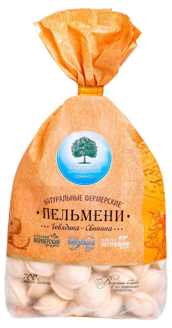 Пельмени мясные Добринское Фермерское Хозяйство Фермерские натуральные из говядины, свинины и теста на минеральной воде, 700 г