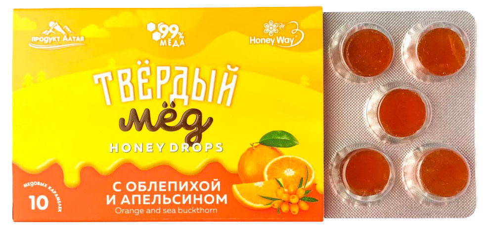 Карамель твердая Honey Way с облепихой и апельсином, 30 г