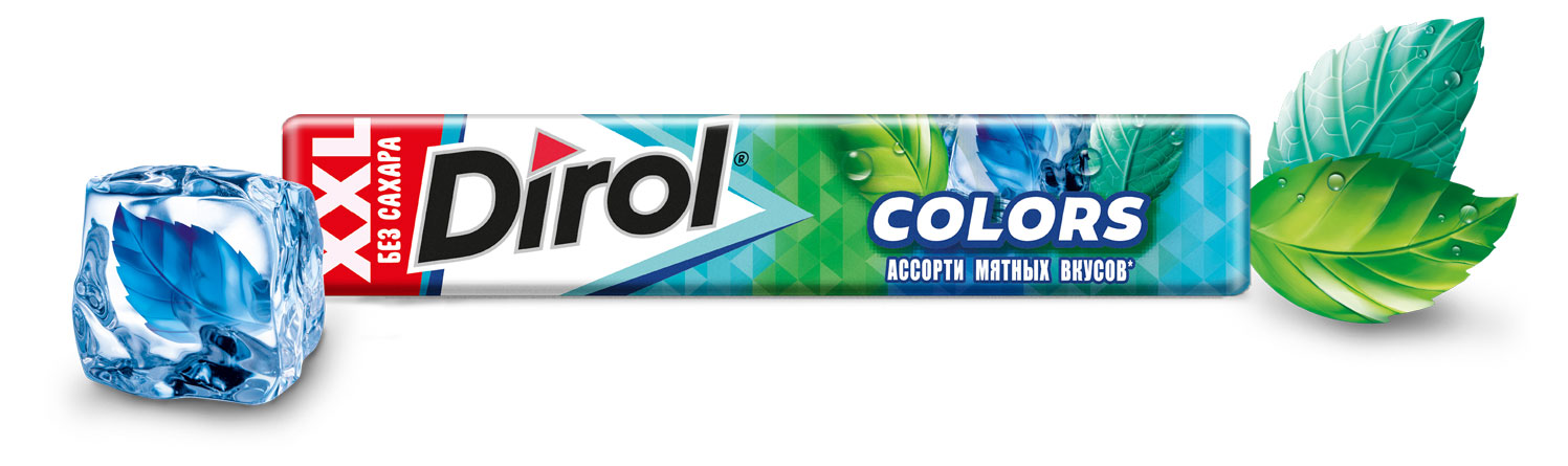 Резинка жевательная Dirol Colors XXL ассорти мятных вкусов без сахара ароматизированная, 19 г