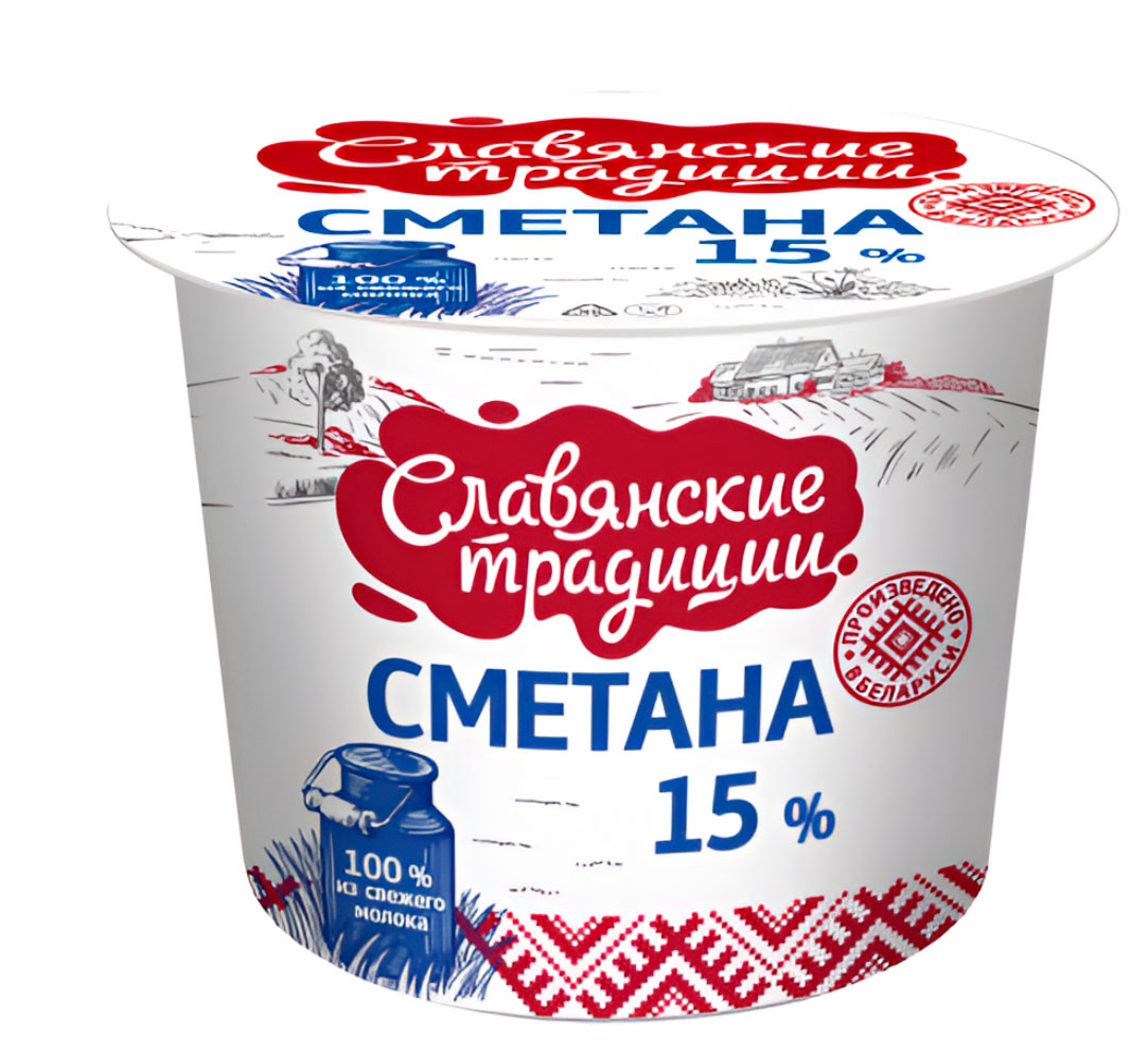 Сметана Славянские традиции 15% БЗМЖ Беларусь, 380 г