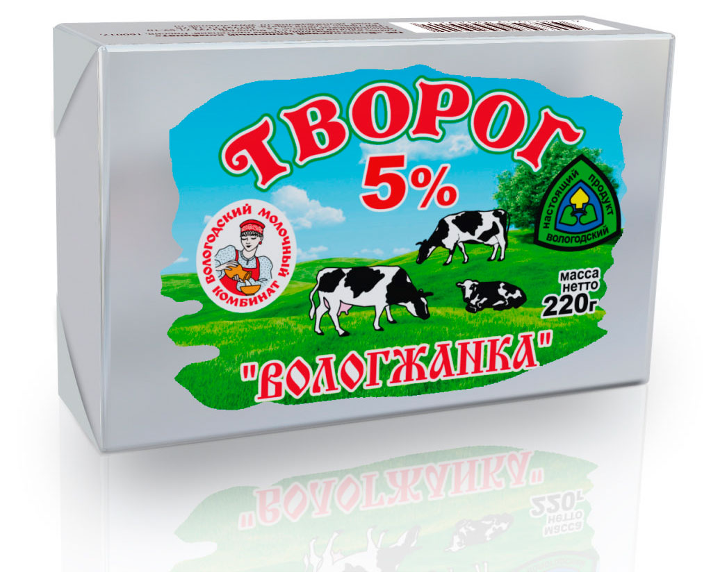 Творог классический Вологжанка фольга брикет 5% БЗМЖ, 220 г