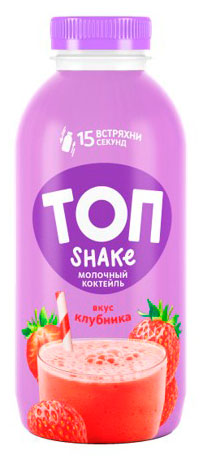 Коктейль молочный ТОП Shake со вкусом клубники 2% БЗМЖ Беларусь охлажденный, 450 г