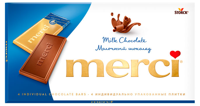 Шоколад Merci молочный, 4х25 г
