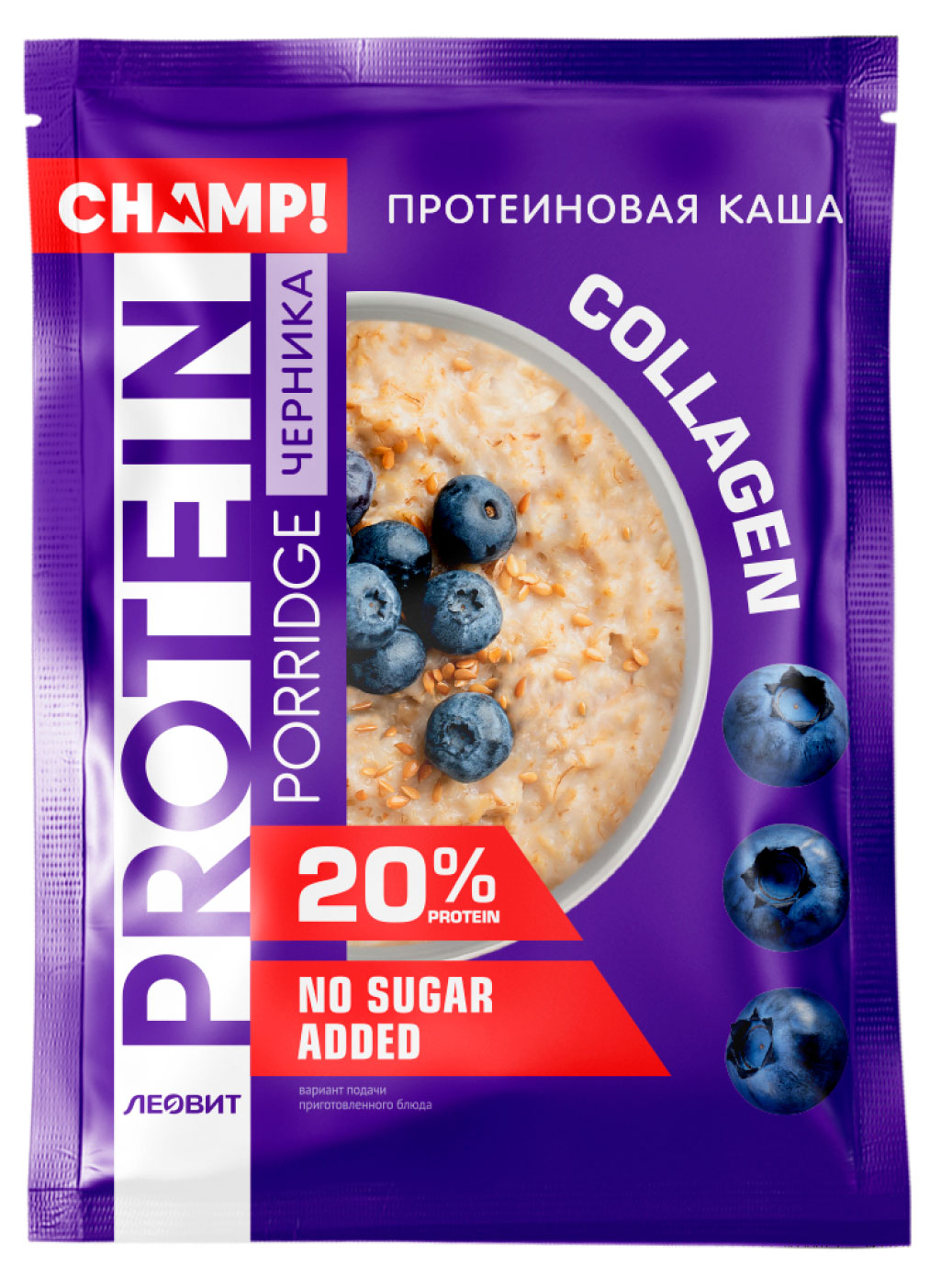 Каша овсяная протеиновая Леовит Champ! со льном и черникой, 40 г