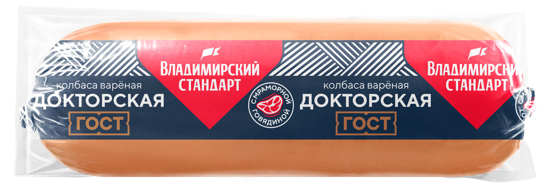 Колбаса вареная Владимирский стандарт Докторская с мраморной говядиной ГОСТ, ~ 1,4 кг