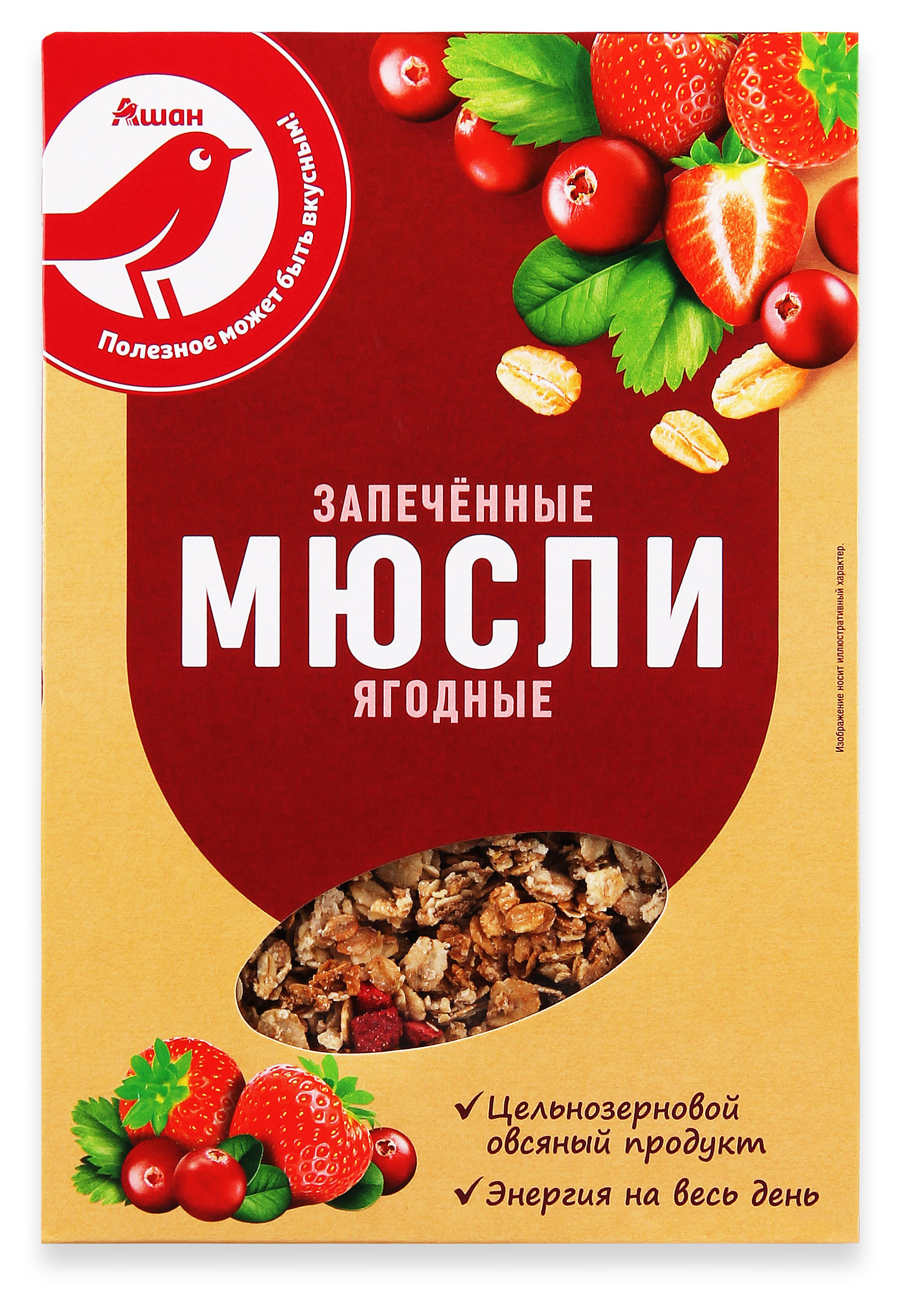 Мюсли запеченные АШАН Красная птица ягодные, 375 г