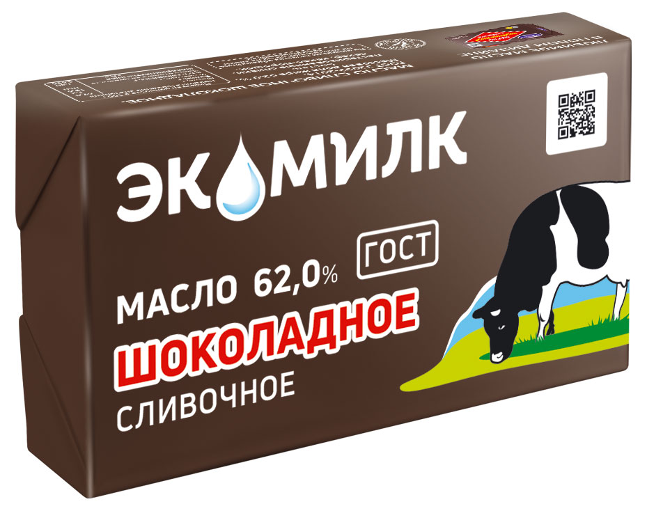 Масло шоколадное сливочное сладкое Экомилк брикет 62,0% ГОСТ, 180 г