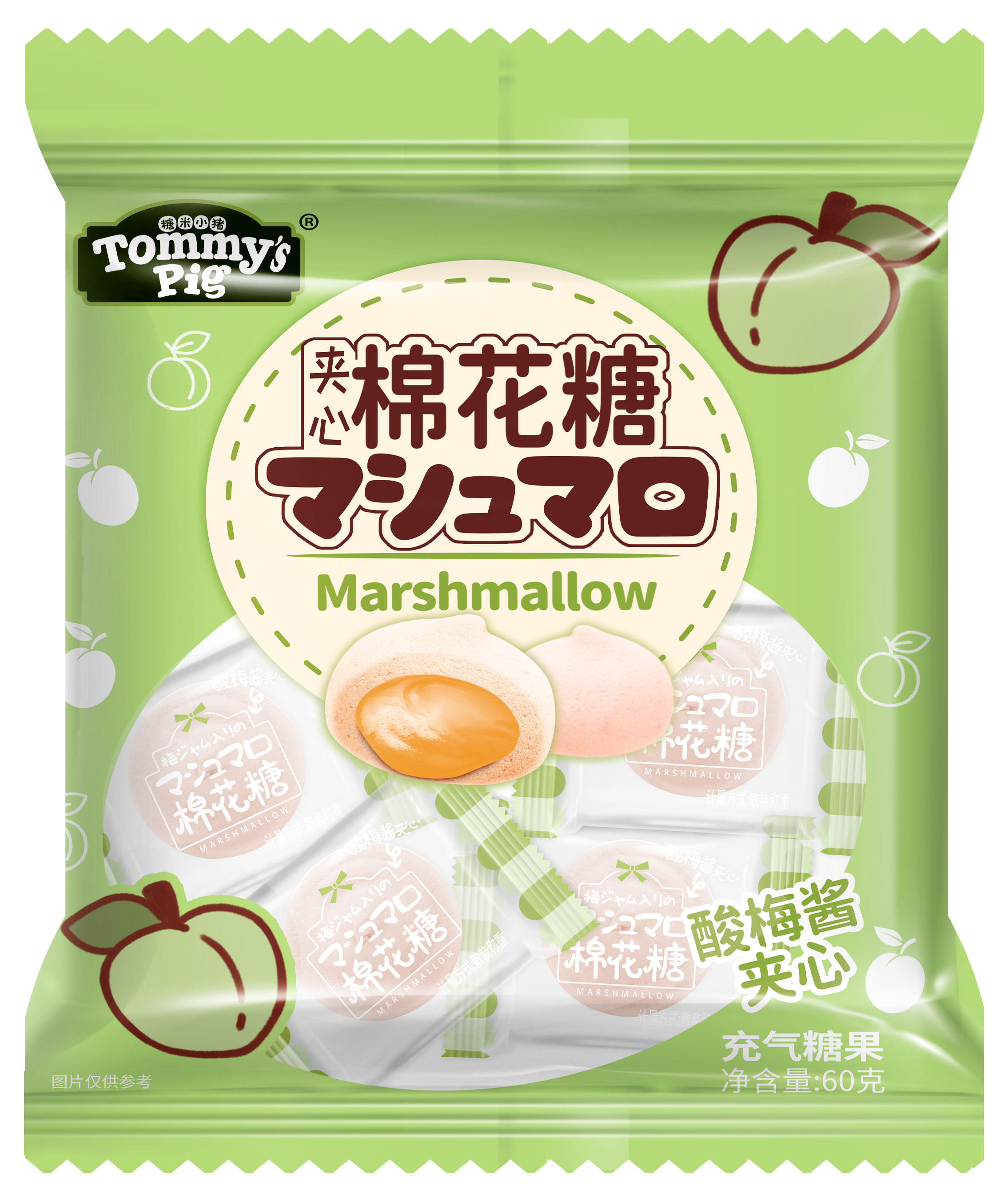 Маршмеллоу Tommy Pig с текучей начинкой сливовый джем Китай, 60 г