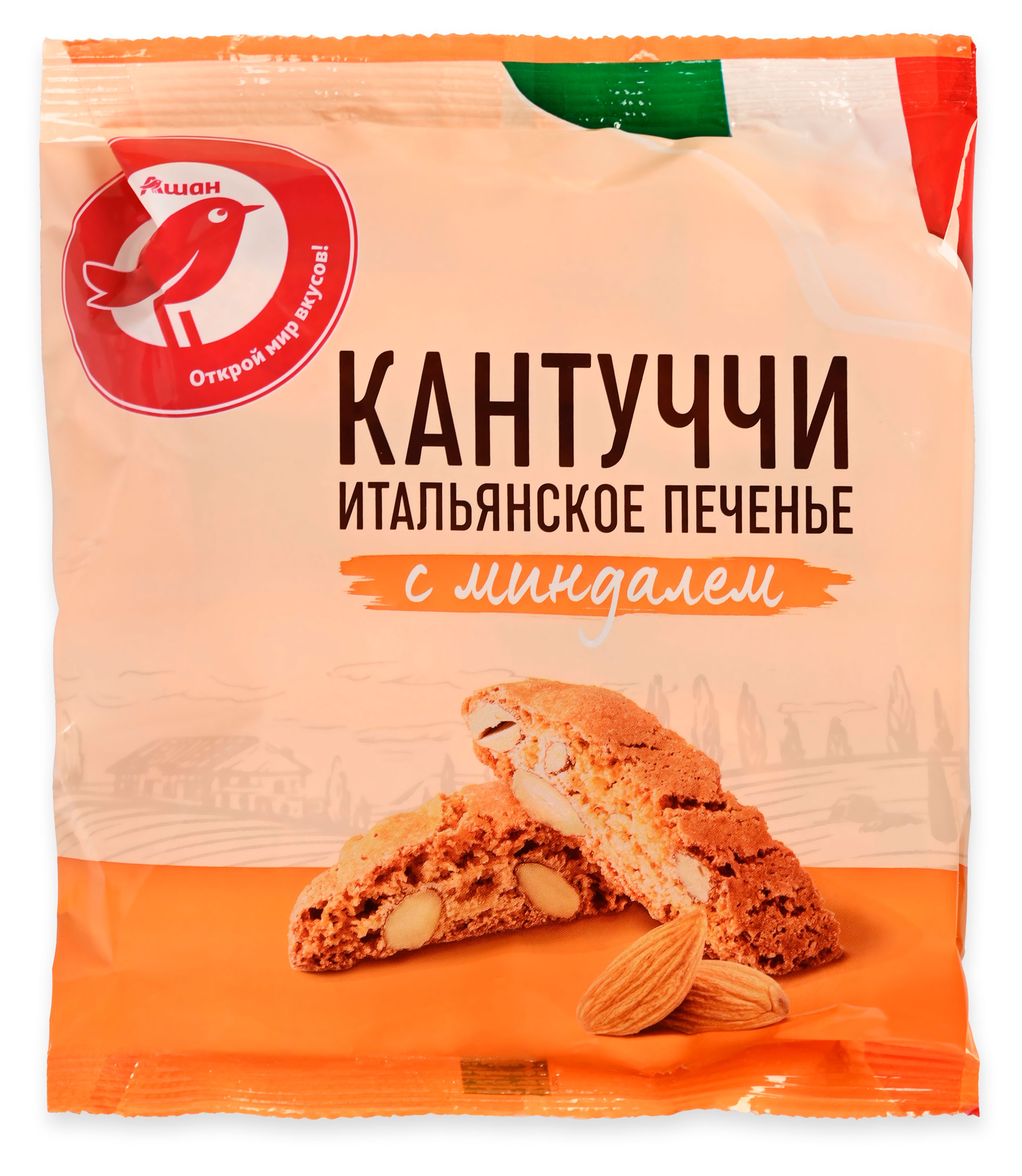 Печенье сдобное АШАН Красная птица Кантуччи с миндалем, 180 г