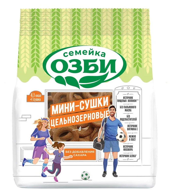 Мини-сушки Семейка ОЗБИ цельнозерновые без сахара, 150 г