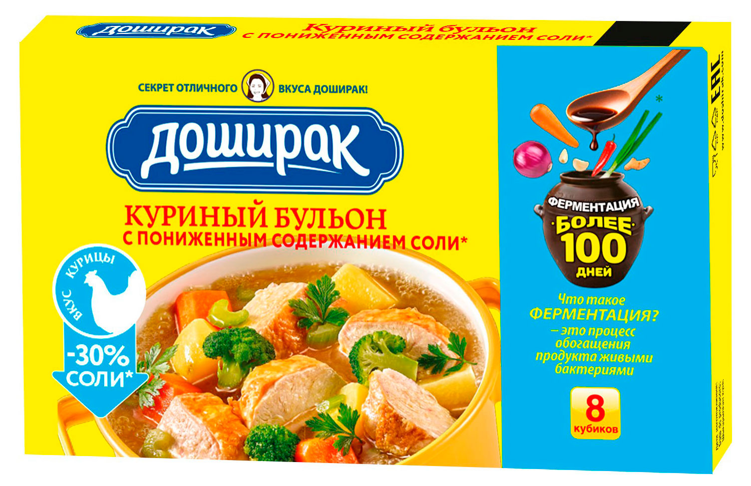 Бульон Доширак Куриный с пониженным содержанием соли, 80 г
